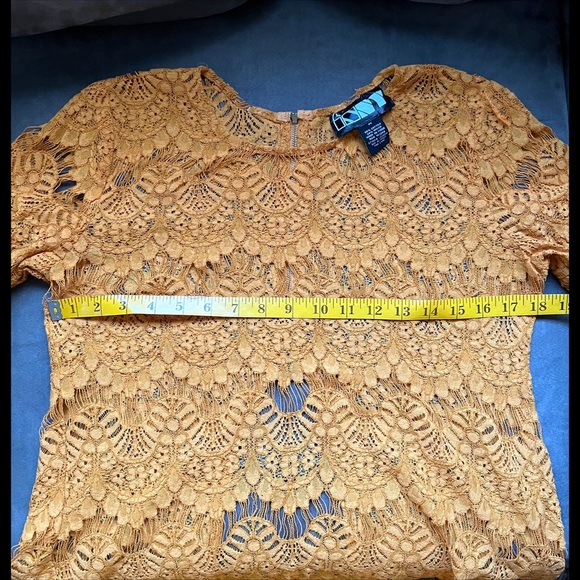 Golden Brown Eyelash Lace Ruffle Sleeve Top - Picture 4 of 6